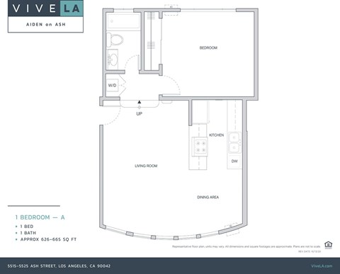 Floor plan for 1 bed, 1 bath, 666 sqft